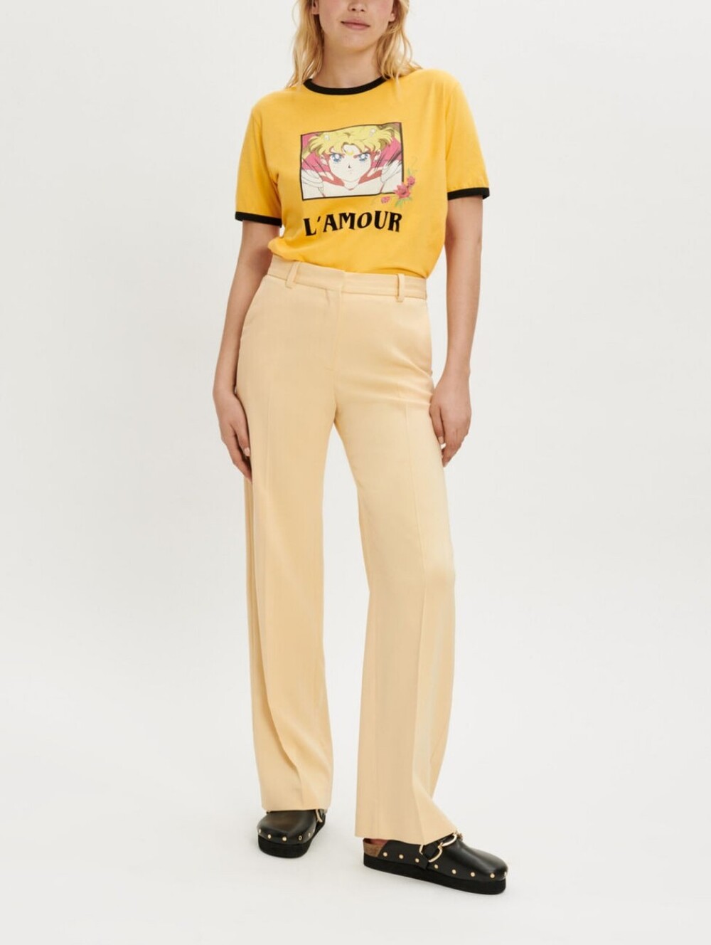 Maje Light Yellow Straight-Leg Tailored Pants